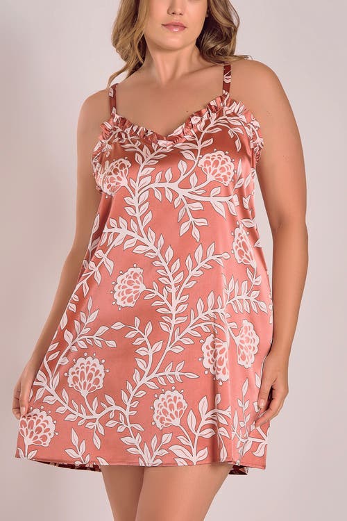 Icollection Satin Nightgown With Ruffle Neckline In Pink