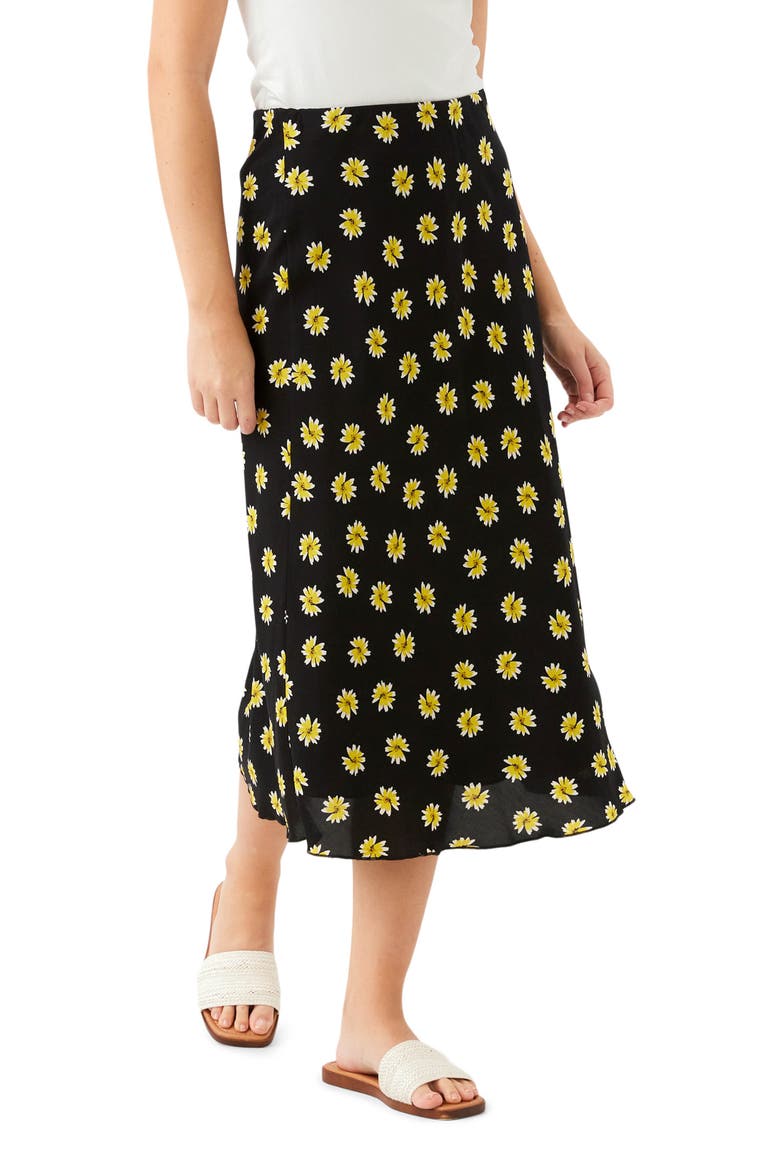 Floral Print Bias Cut Midi Skirt, Alternate, color, BLACK PRINT