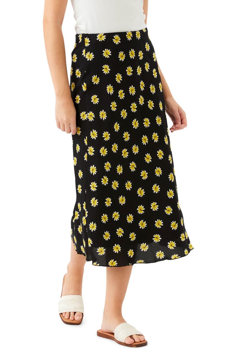 Karen Kane Floral Print Bias Cut Midi Skirt, Alternate, color, Black Print