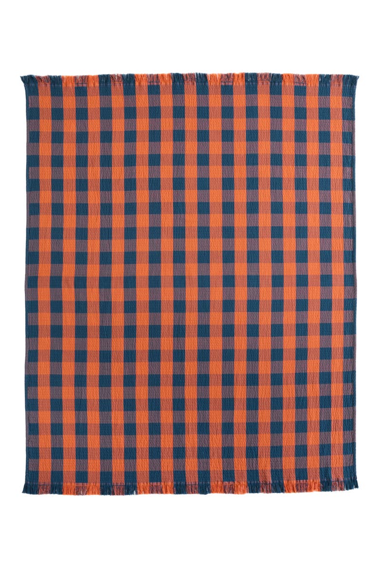 Reversible Fringe Organic Cotton Throw, Alternate, color, COPPER/ INDIGO