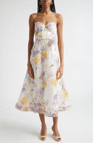 Zimmermann Luna Ruffle Linen & Silk Corset Midi Dress
