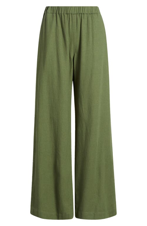 Caslonr Caslon(r) Wide Leg Pull-on Linen Blend Pants In Green Bronze