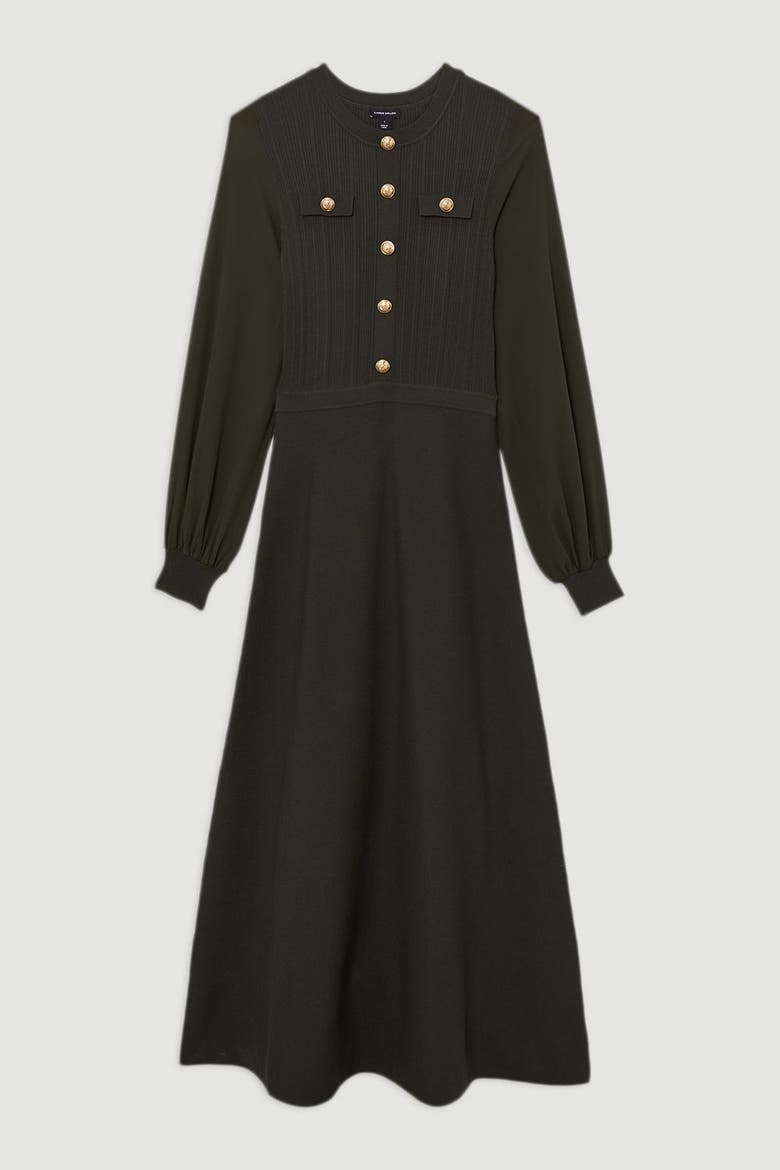 Military Trim Chiffon Sleeve Knit Dress, Alternate, color, Olive