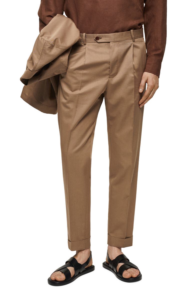 Slim Fit Virgin Wool & Cotton Pants, Main, color, BROWN