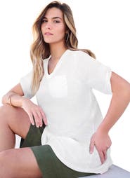 Roaman's Plus Size Slub V Neck Boyfriend Tunic Top