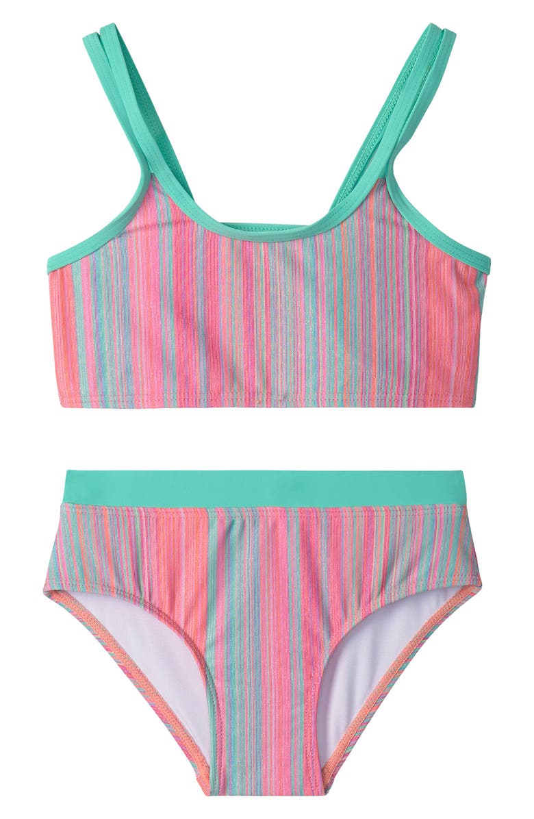 Hatley Kids' Shimmer Stripe Contrast Trim Two-Piece Swimsuit, Main, color, 