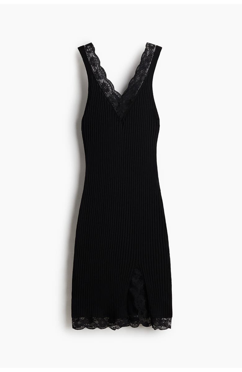 H&M Lace-trimmed Rib-knit Dress, Main, color, Black