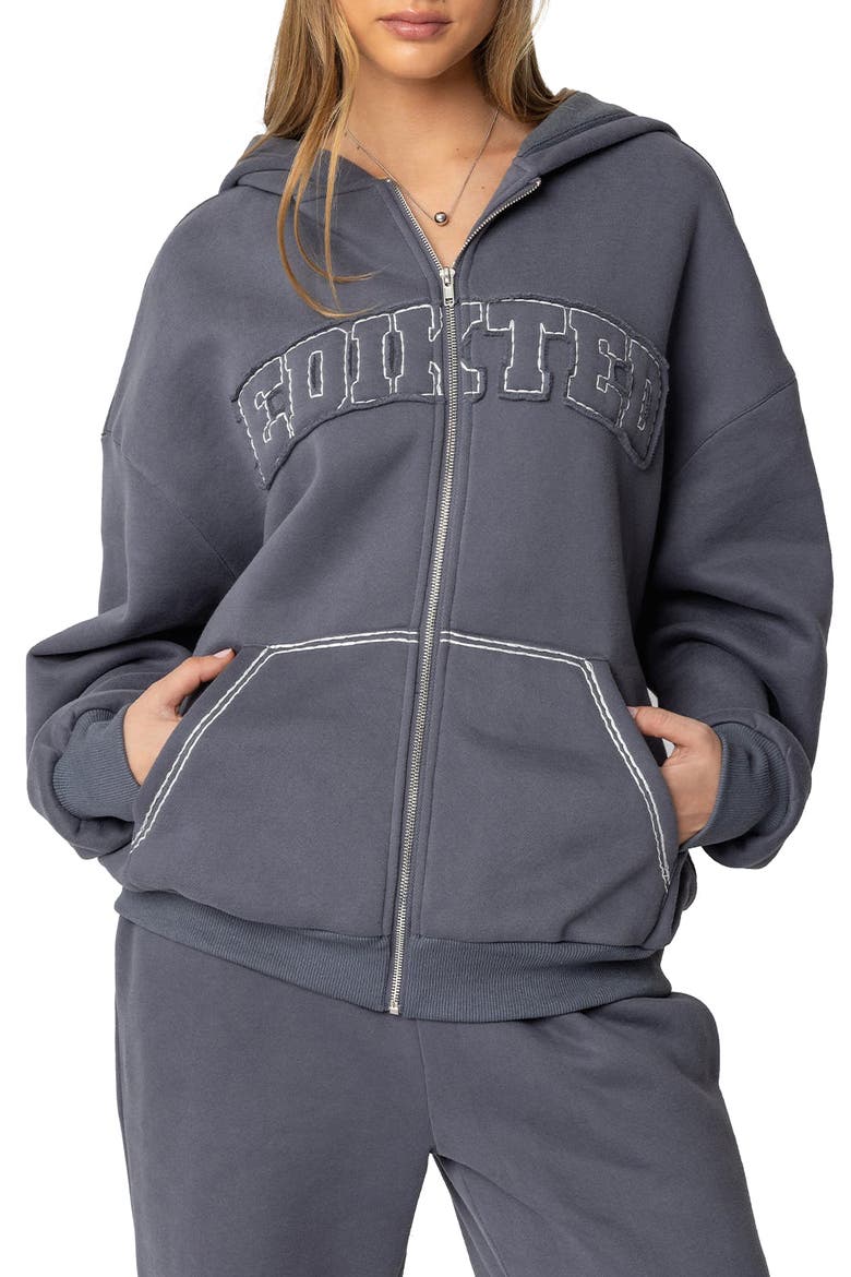 Forever Appliqué Zip Hoodie, Main, color, GRAY
