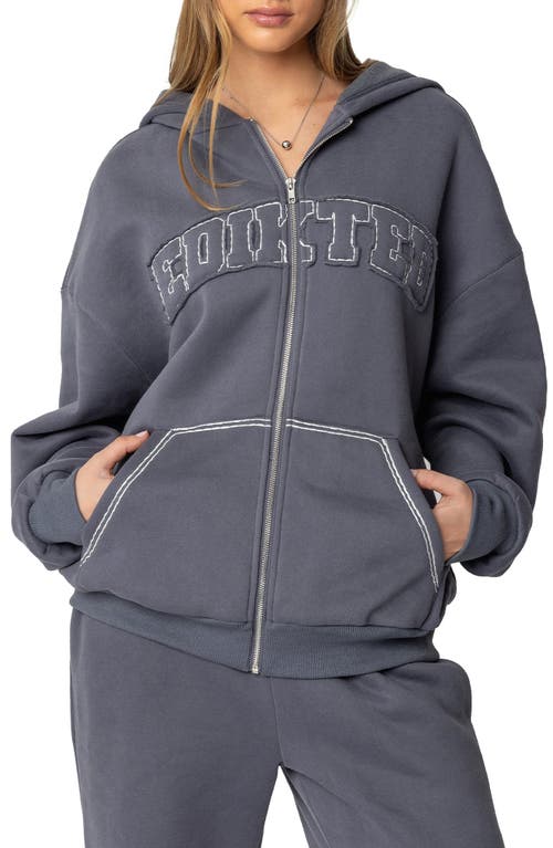 Shop Edikted Forever Appliqué Zip Hoodie In Gray