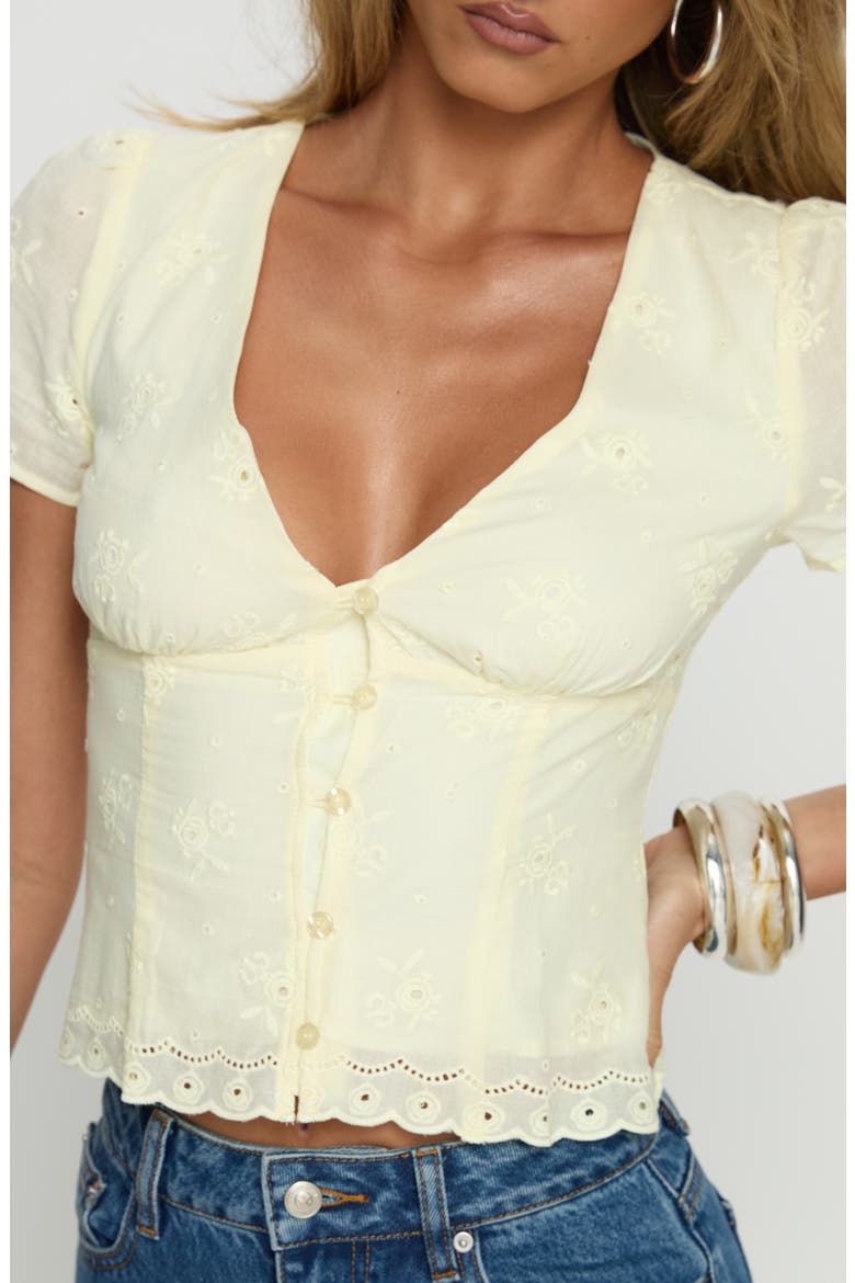 Isolda Embroidered Button-Up Top, Alternate, color, LEMON