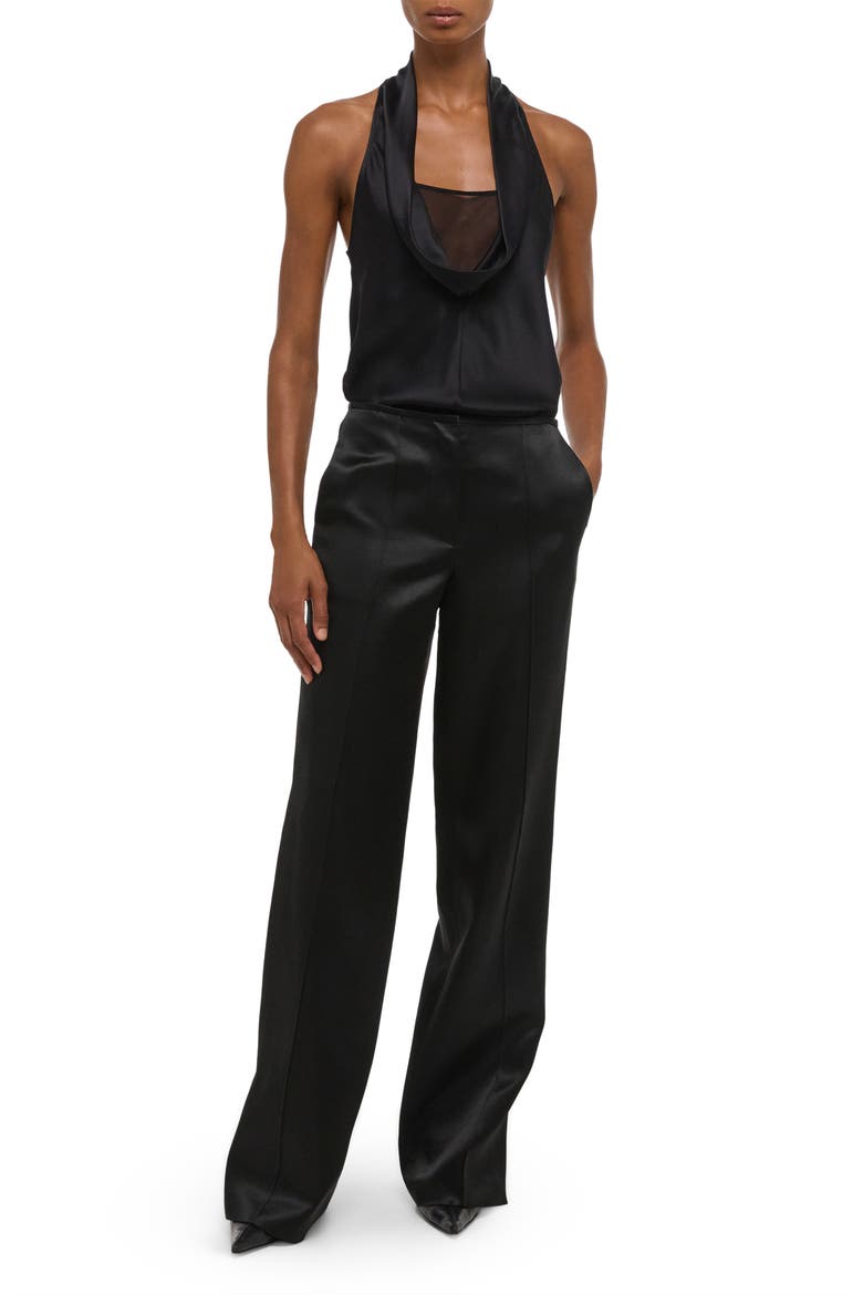 Wide Leg Satin Pants, Alternate, color, BLACK