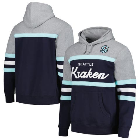 Men's Mitchell & Ness Deep Sea Blue/Gray Seattle Kraken Head Coach Pullover Hoodie