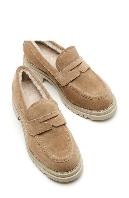 La Canadienne Devin Suede Shearling Penny Loafers In Neutral