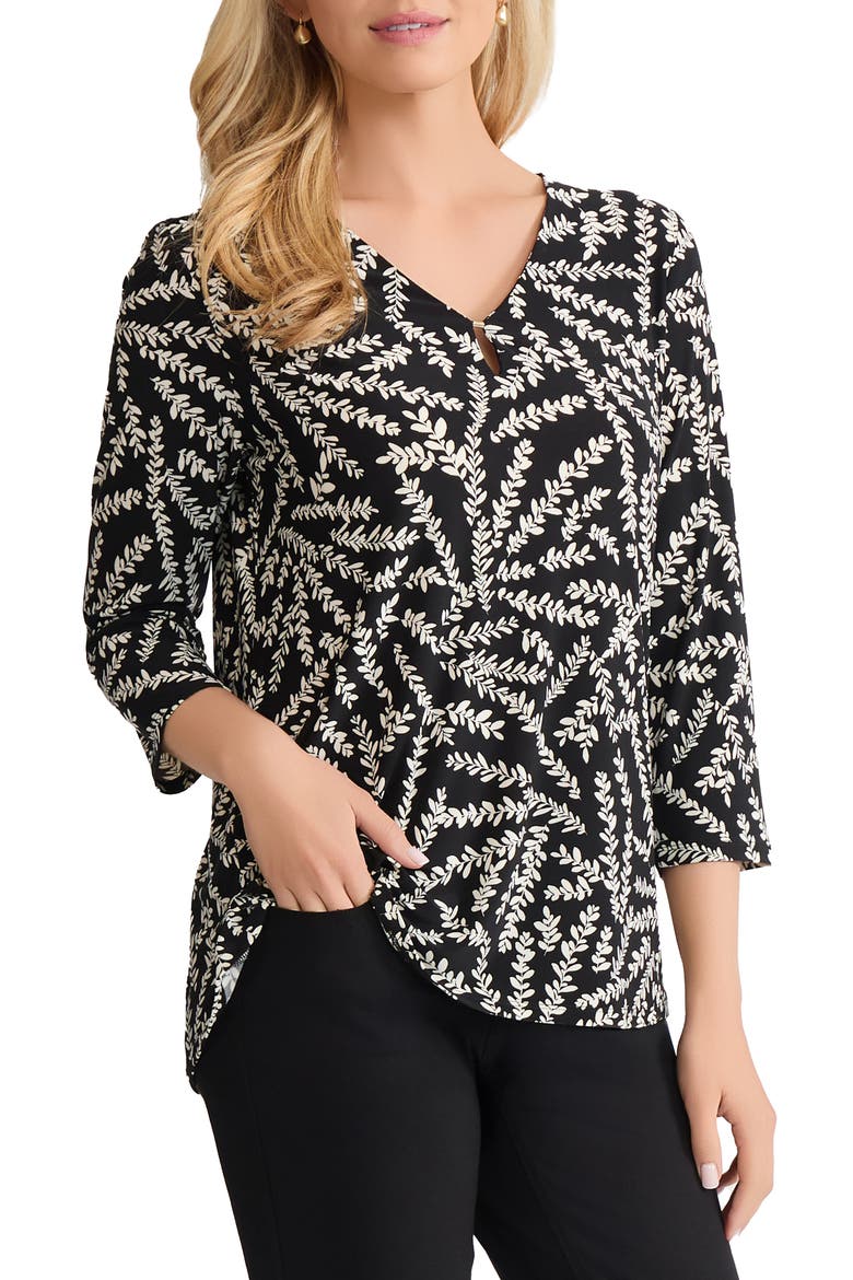 Botanical Print V-Neck Top, Alternate, color, JONES BLACK/ JONES WHITE