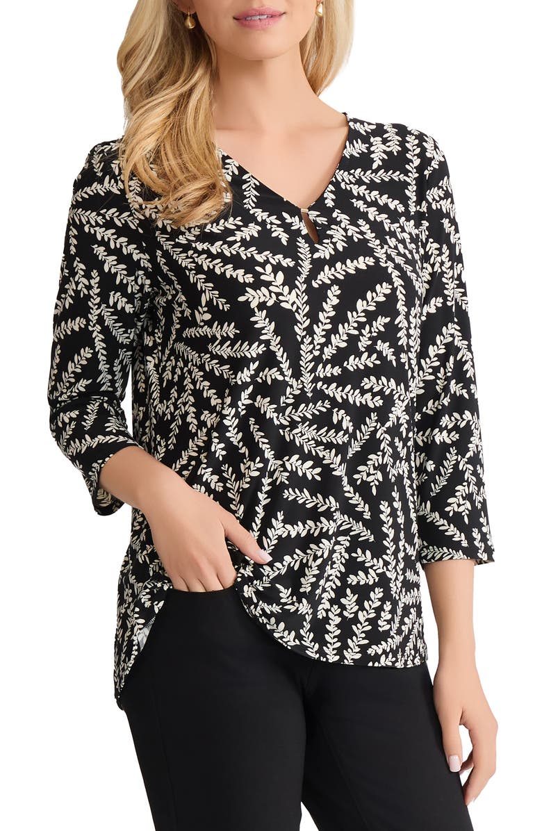 Jones New York Botanical Print V-Neck Top, Alternate, color, Jones Black/ Jones White