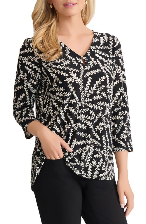 Jones New York Botanical Print V-neck Top In Black