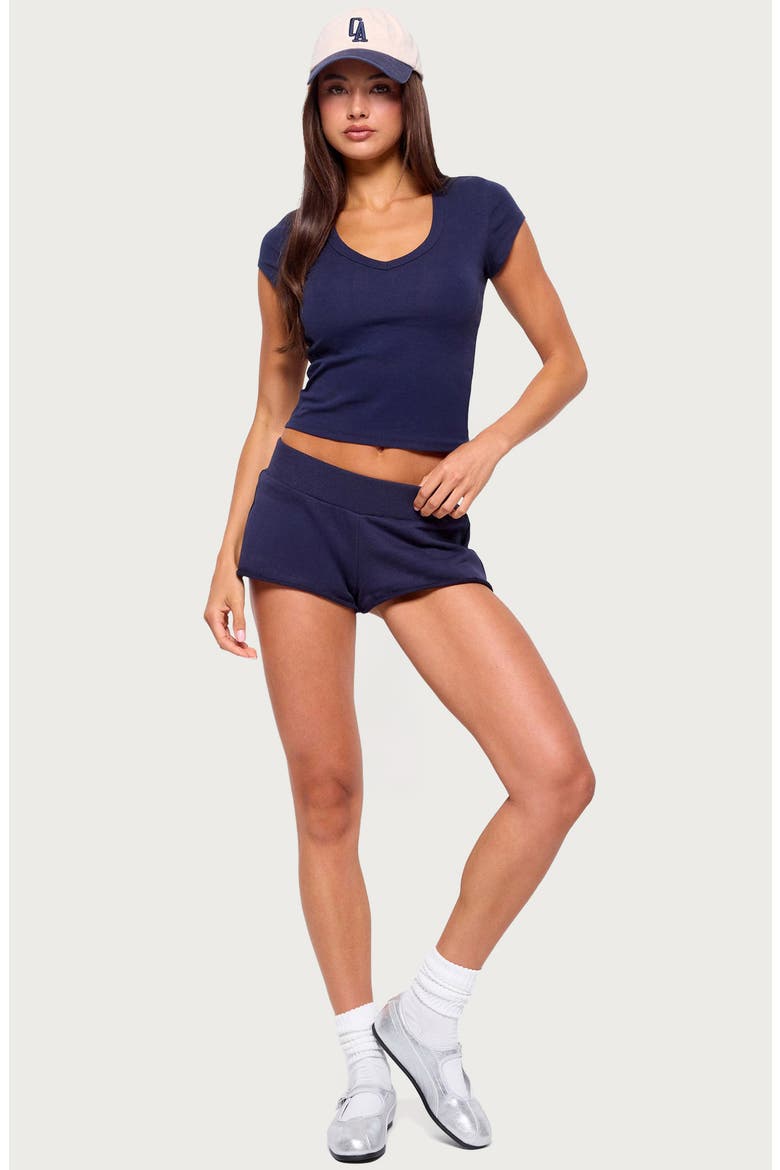 Gillie Ribbed V-Neck T-Shirt, Alternate, color, NAVY