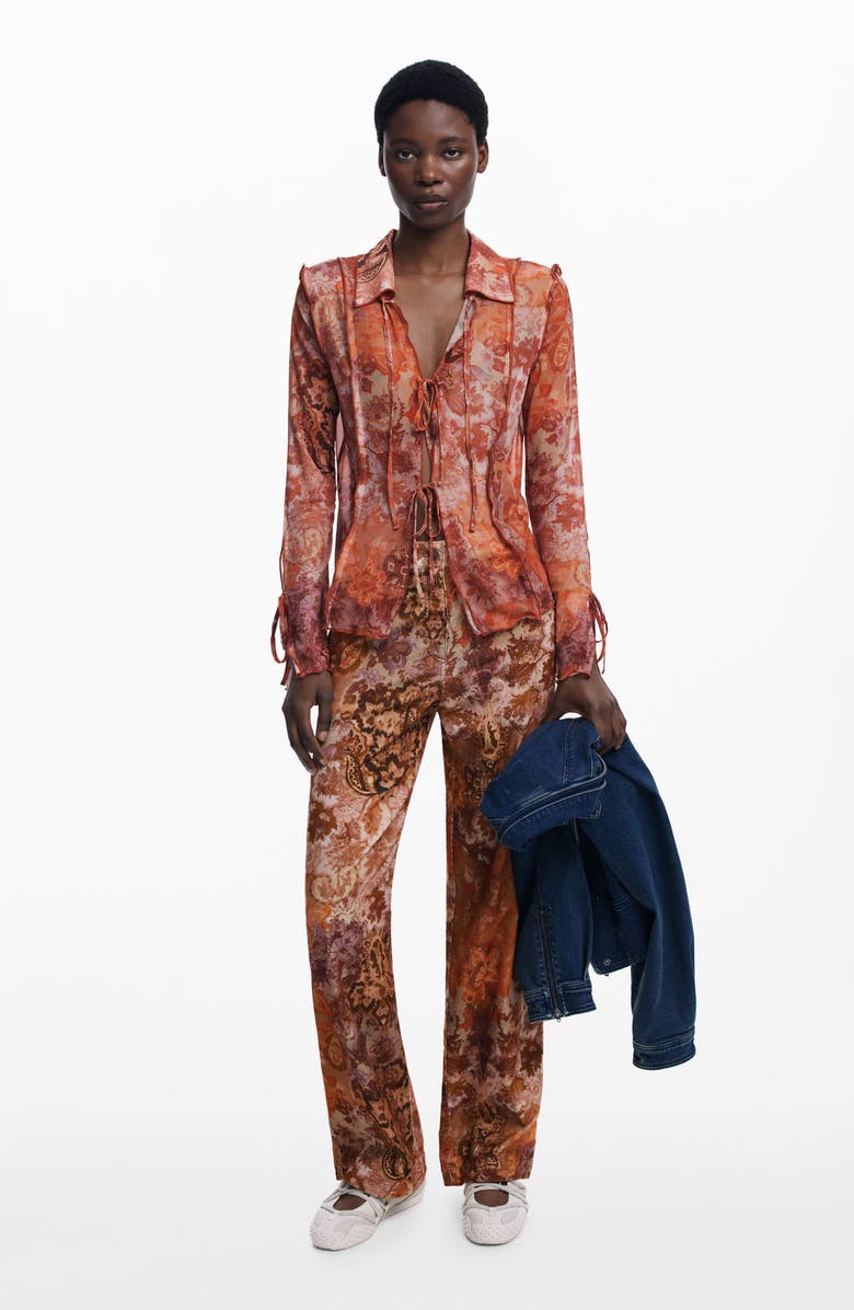 Desigual Paisley Straight Leg Cotton Corduroy Pants, Alternate, color, Orange