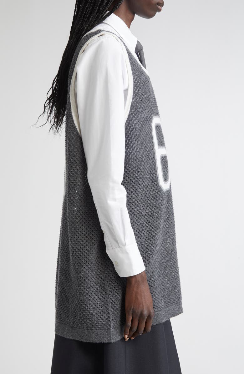 Thom Browne Athletic Mesh Basketball Jersey Sweater Vest, Alternate, color, Medium Grey