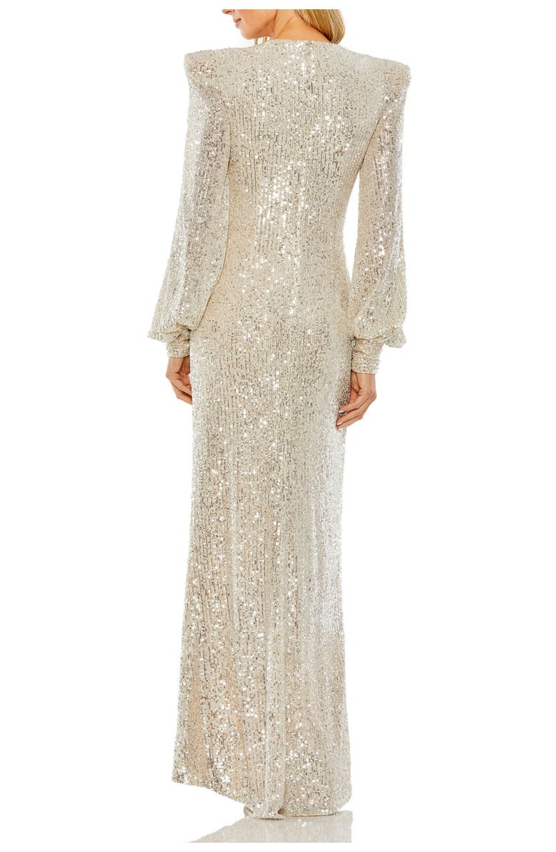 Mac Duggal Sequined Plunge Neck Structured Bishop Sleeve Gown, Alternate, color, 