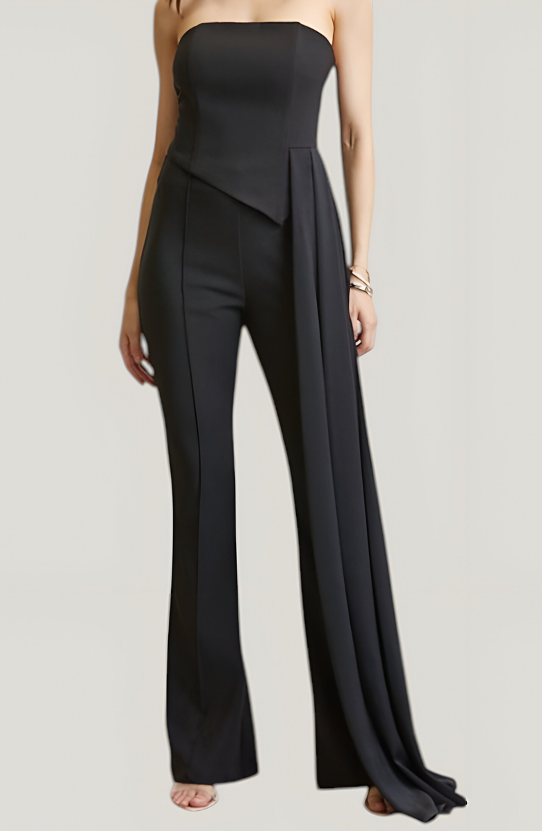 Modenaire Solid Stretch Woven Corset Top and High-Waist Boot-Cut Pant Set with Chiffon Sash, Alternate, color, 