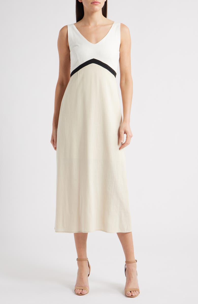 ZOE AND CLAIRE Colorblock Midi Sundress, Main, color, Light Khaki