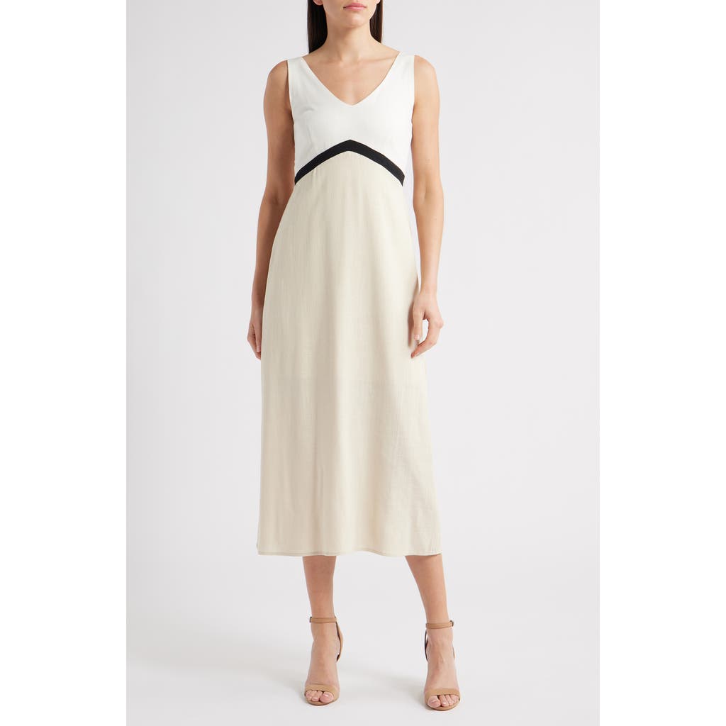 Zoe And Claire Colorblock Midi Sundress In Neutral
