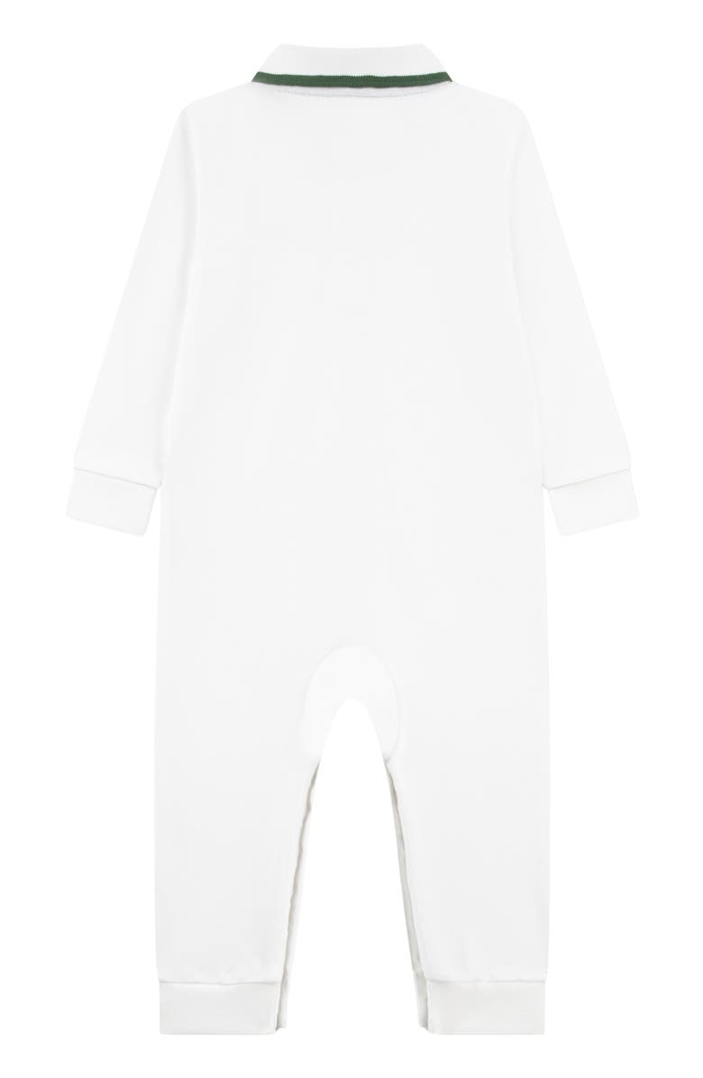 Lacoste Polo Collar Stretch Cotton Piqué Romper, Alternate, color, Blanc