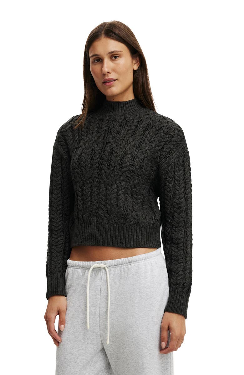Cotton On Women's Boxy Mock Neck Knit Sweater, Main, color, Charcoal Marle