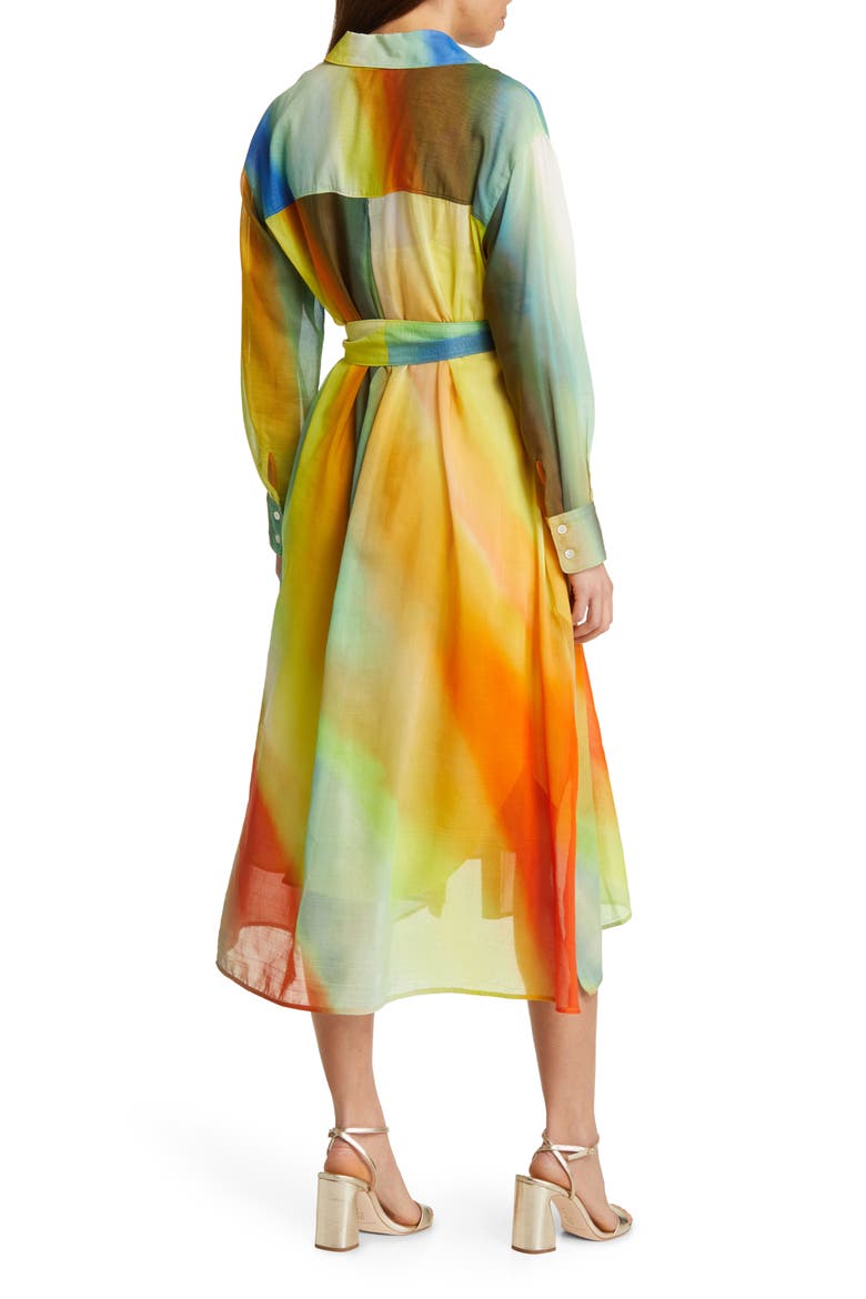 Boracay Rainbow Long Sleeve Cotton & Silk Shirtdress, Alternate, color, BRIGHT YELLOW MULTI