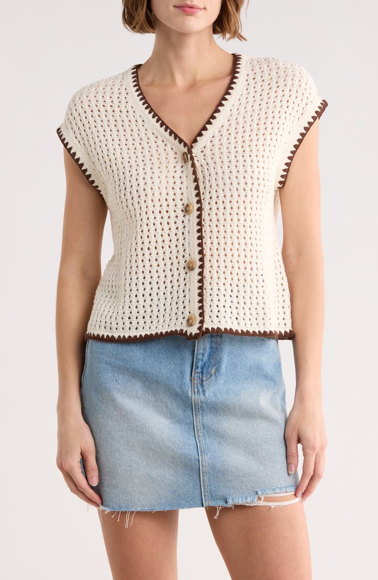 Blu Pepper Contrast Trim Button Front Knit Top, Main, color, 