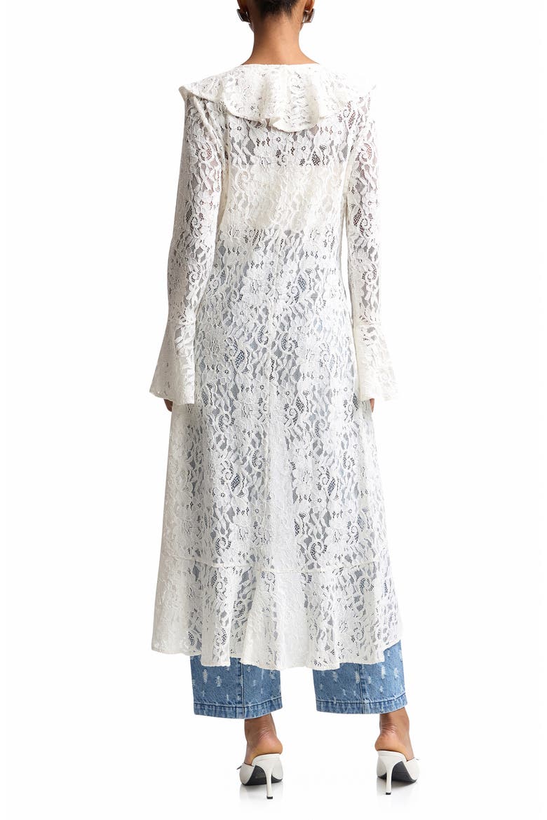 Ruffle Lace Longline Cardigan, Alternate, color, WHITE