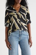 DKNY Abstract Print Roll Sleeve Button-Up Shirt
