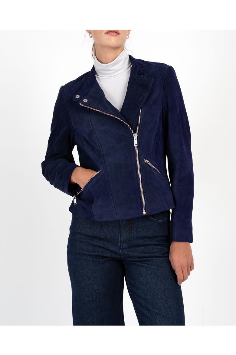 Hudson Suede Biker Jacket, Alternate, color, Navy