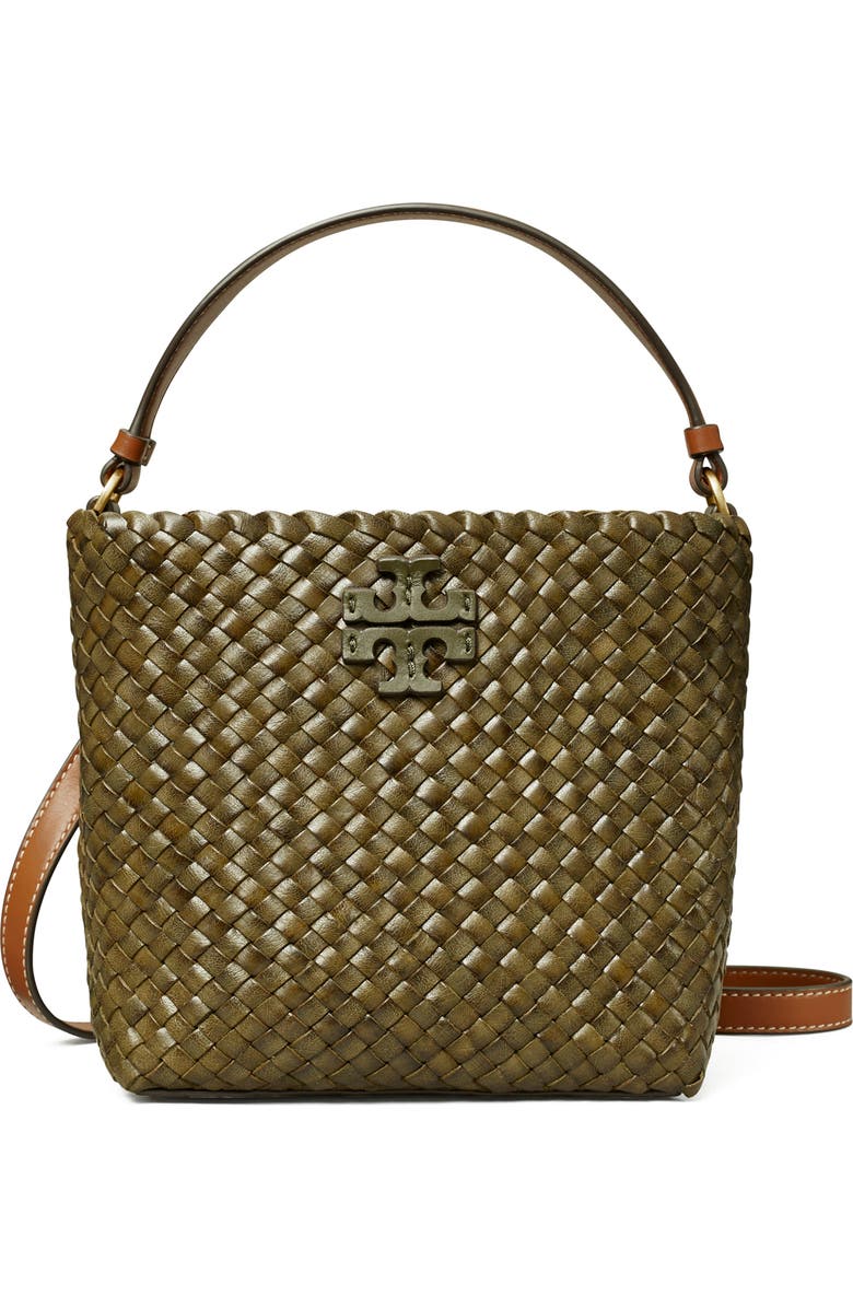 Tory Burch McGraw Dragon Woven Leather Bucket Bag, Main, color,