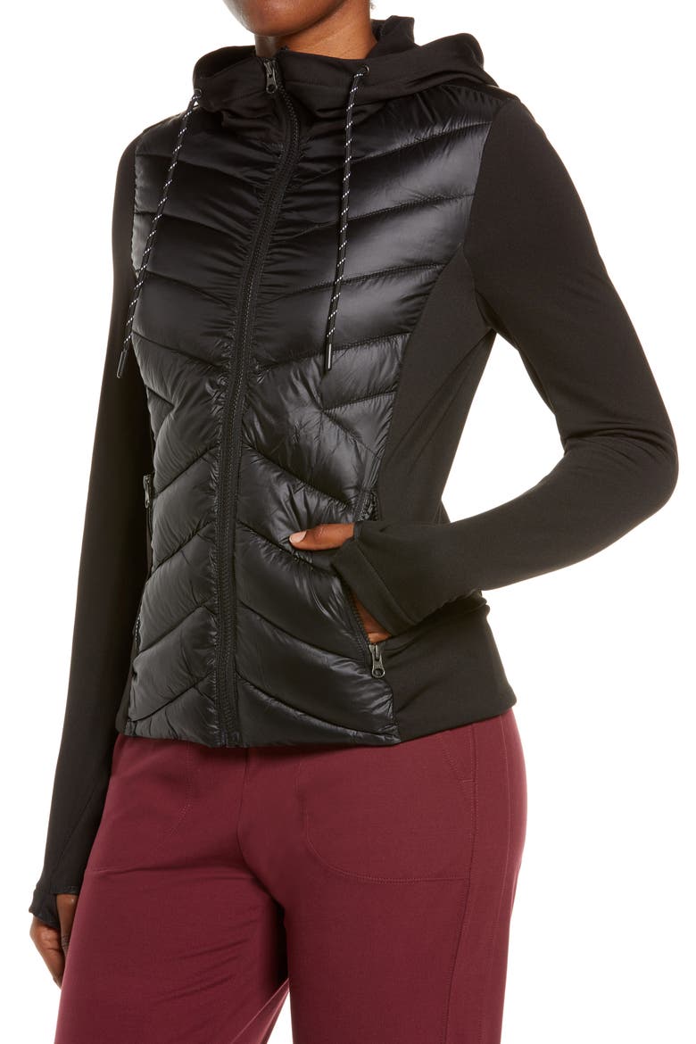 Hooded Hybrid Running Jacket, Alternate, color, BLACK