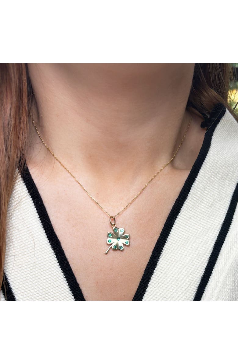 The Lovery Fine Jewelry Emerald Four Leaf Clover Charm, Alternate, color, Emerald
