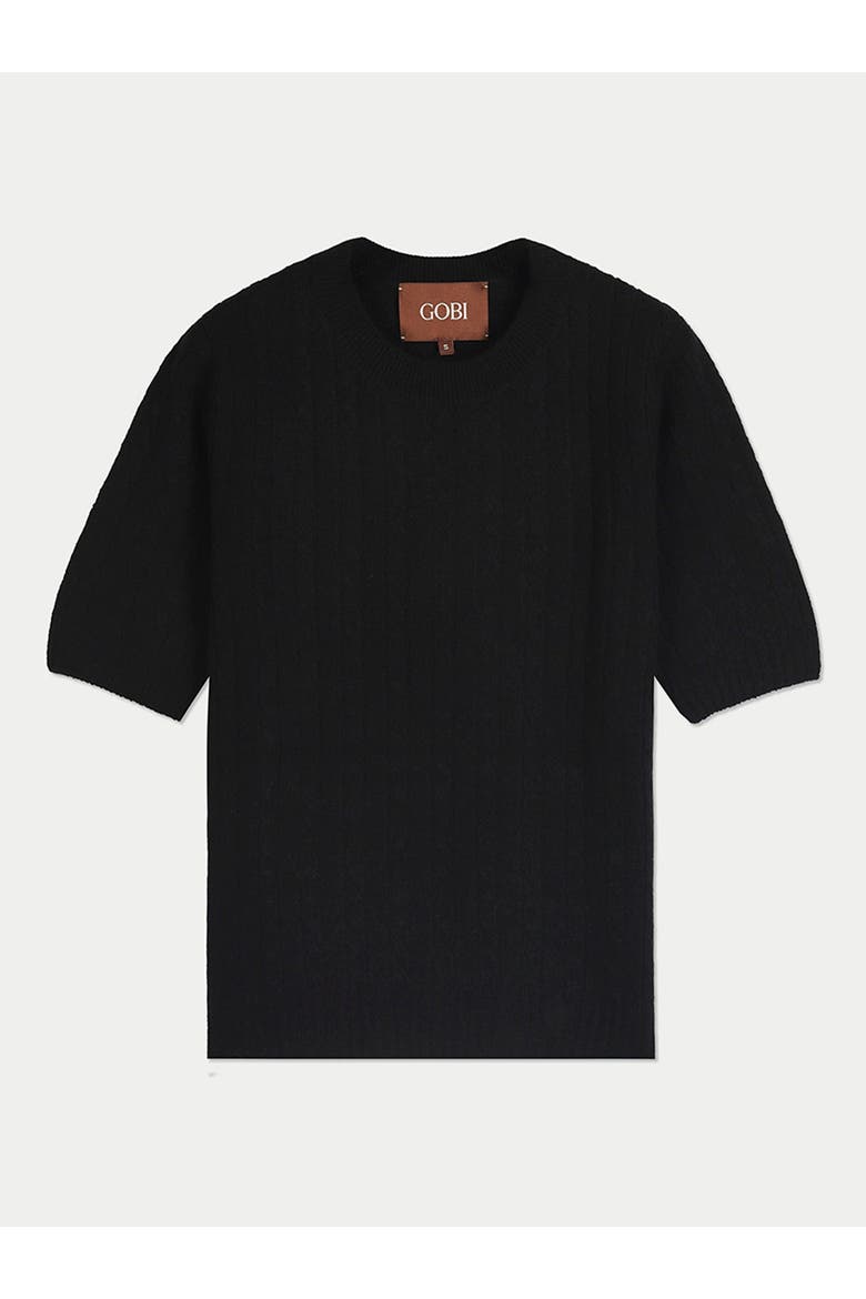Cashmere Short-sleeve Cable Sweater, Main, color, black