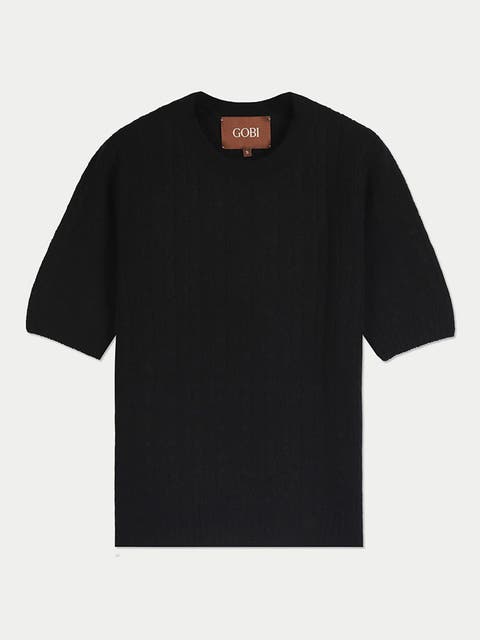 Cashmere Short-sleeve Cable Sweater