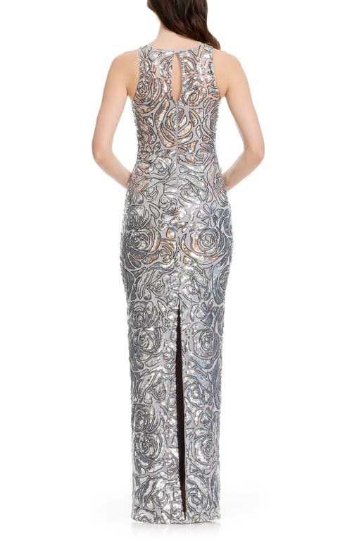 Dress The Population Laney Sequin Illusion Neck Column Gown In Multi