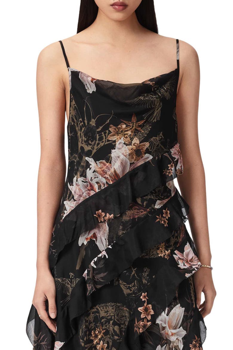 Ruth Floral Print Slipdress, Alternate, color, CRYSTAL BLACK