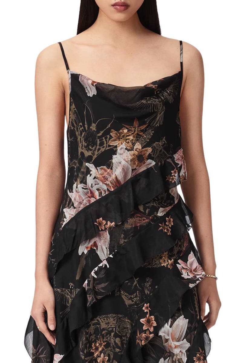 AllSaints Ruth Floral Print Slipdress, Alternate, color, Crystal Black