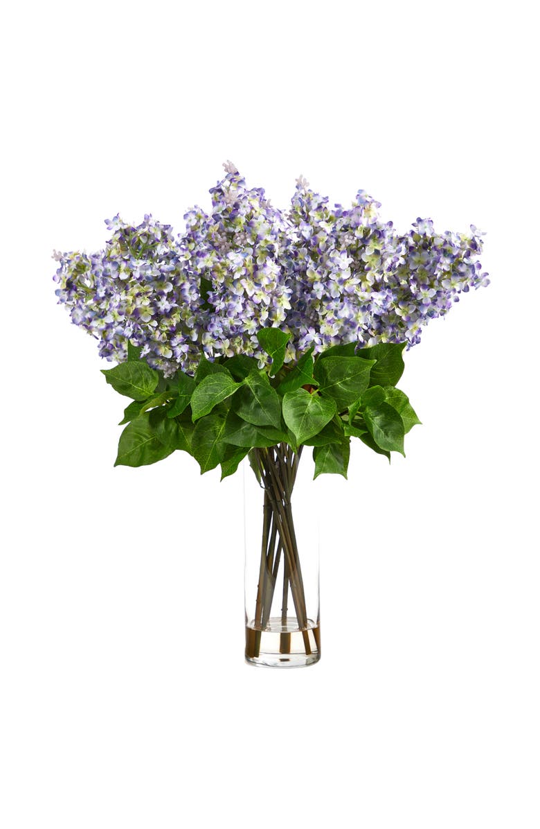 NEARLY NATURAL 24-in Artificial Lilac Arrangement with Cylinder Glass Vase, Main, color, Purple