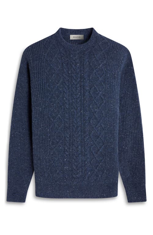 Bugatchi Cable Stitch Crewneck Wool Blend Sweater In Blue