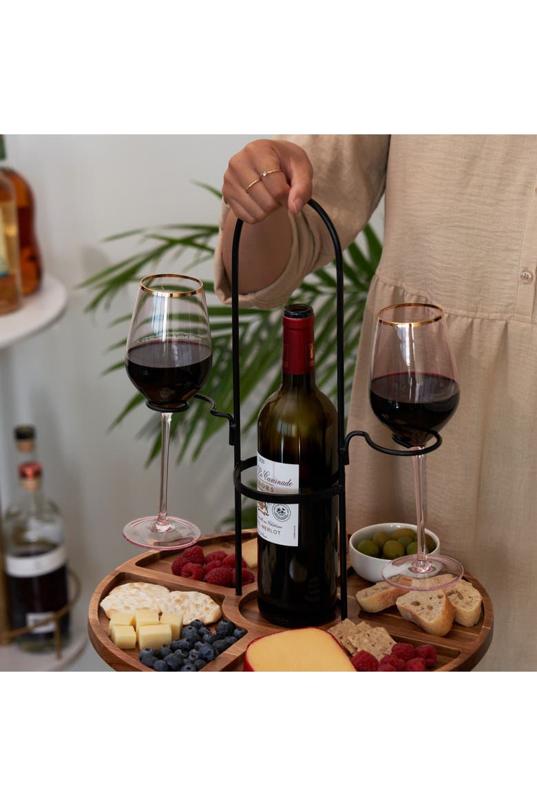 Wine and Cheese Caddy, Alternate, color, Brown