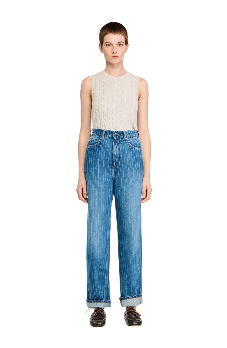 SANDRO Wide-leg pinstriped jeans, Alternate, color, Blue Jean