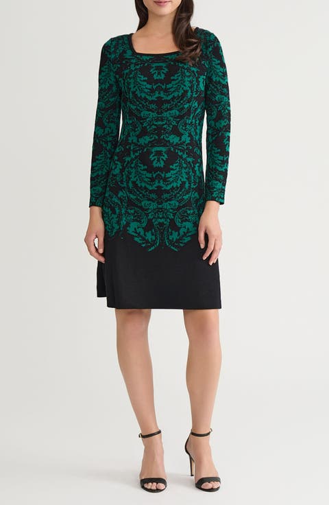 Filigree Jacquard Long Sleeve Sweater Dress
