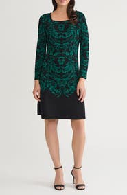 Ming Wang Filigree Jacquard Long Sleeve Sweater Dress