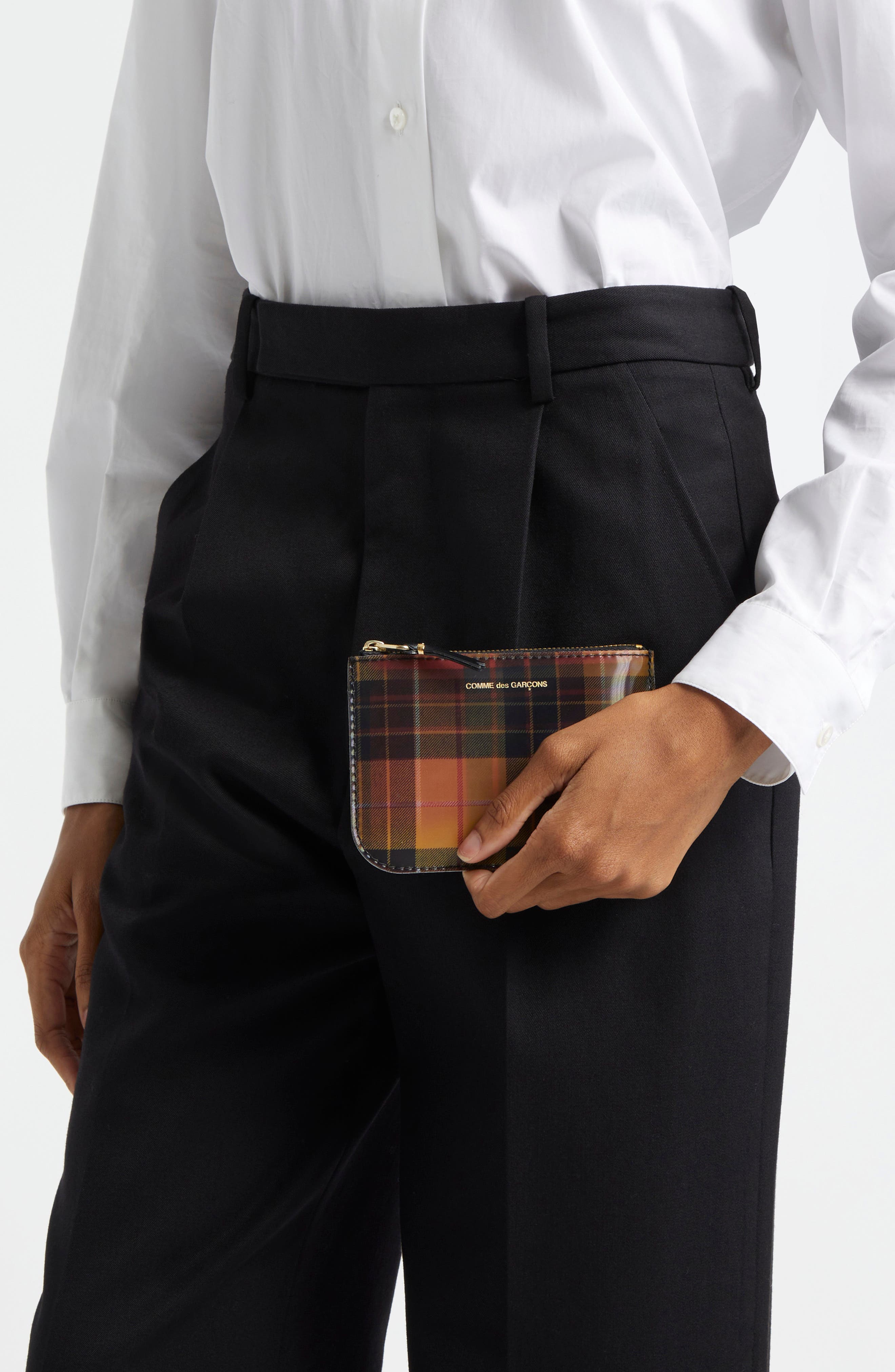 Comme des Garçons Wallets Small Tartan Leather Zip Pouch, Alternate, color, 