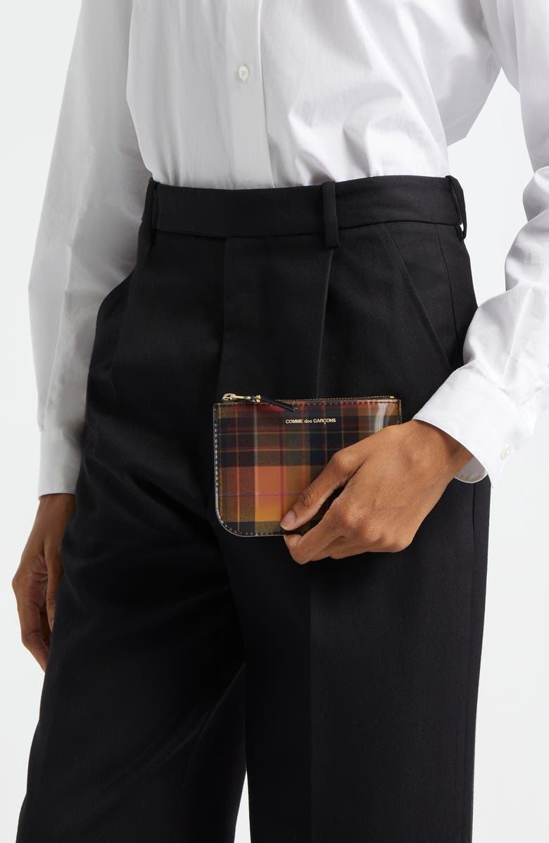 Comme des Garçons Wallets Small Tartan Leather Zip Pouch, Alternate, color,